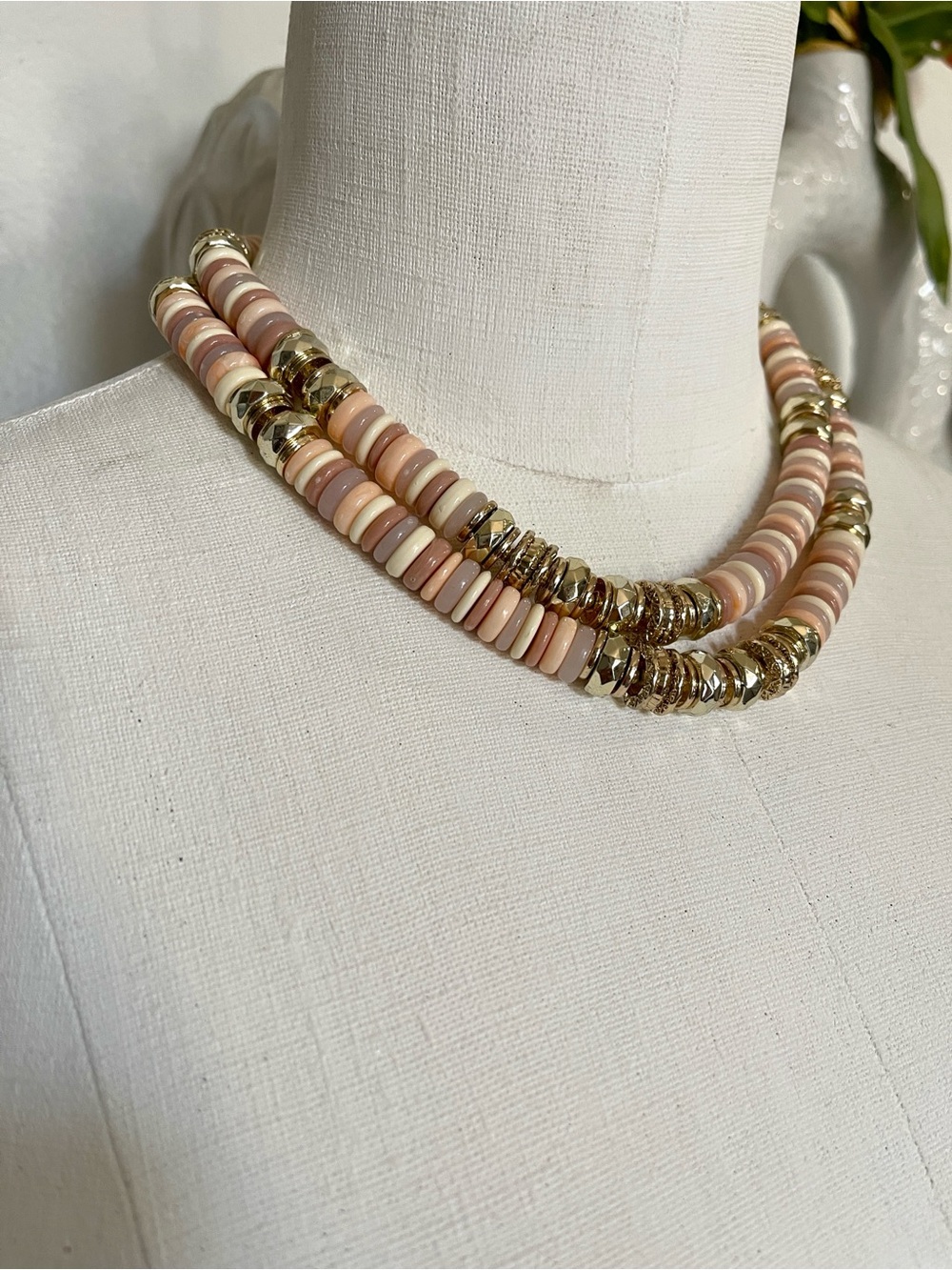 Blush & Cream Layered Disc Necklace with Gold Accents - Women Jewelry